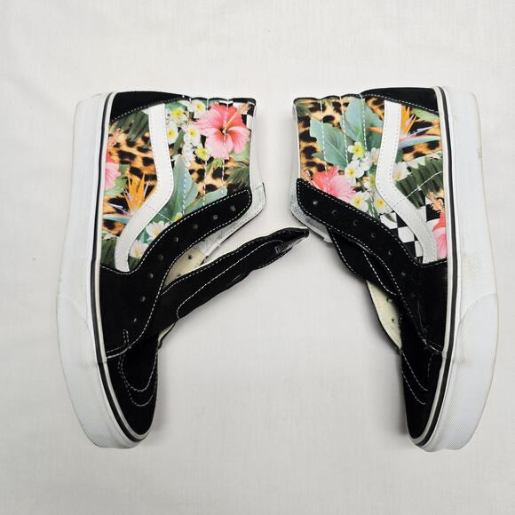 Vans Sk8-Hi Shoes Mens 9 Womens 10.5 Tropical Floral Checkerboard High Top - Picture 6 of 11